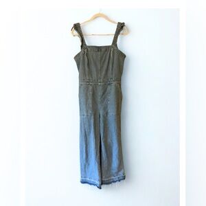 Madewell Denim Wide Leg Cropped Utility Jumpsuit - Ruffle Straps- Raw Hem- 10